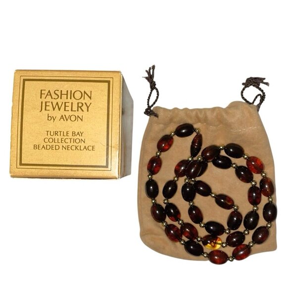 Vintage AVON Turtle Bay Collection Beaded Tortoise Look Necklace In Original Box - Picture 5 of 8